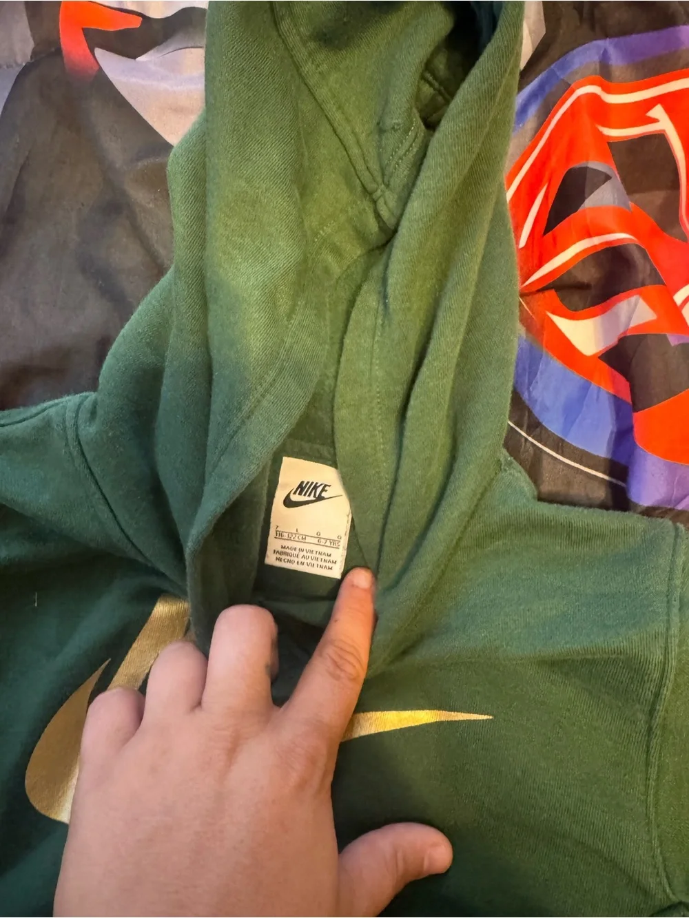 Nike Men's Olive Green Crewneck Hoodie with Gold Logo